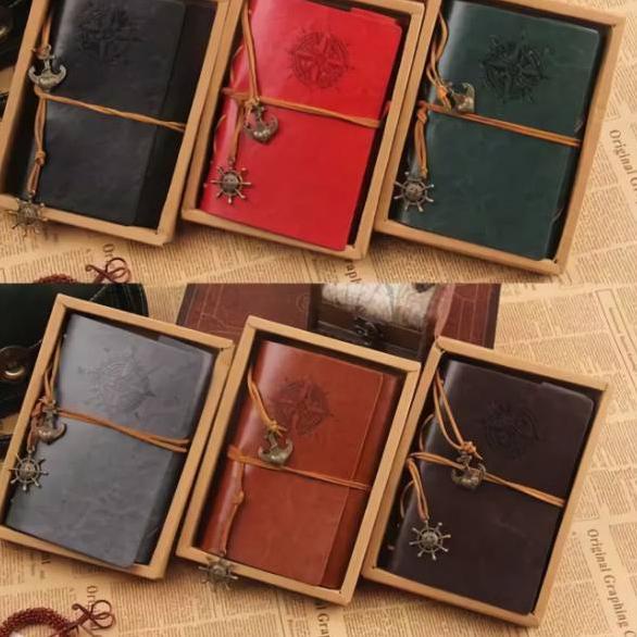 

Garansi Pembayaran Binder Buku tulis notebook catatan cover kulit retro kertas A5 model compas -brown