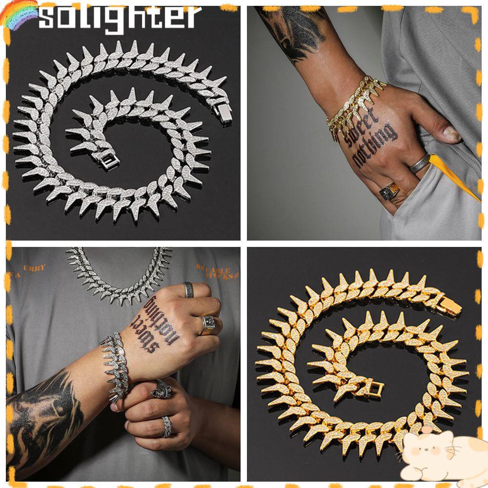 Solighter Full Kristal Gelang Aksesoris Pesta Hadiah Perhiasan Fashion Gelang Berlian Lebar 15mm Hip Hop