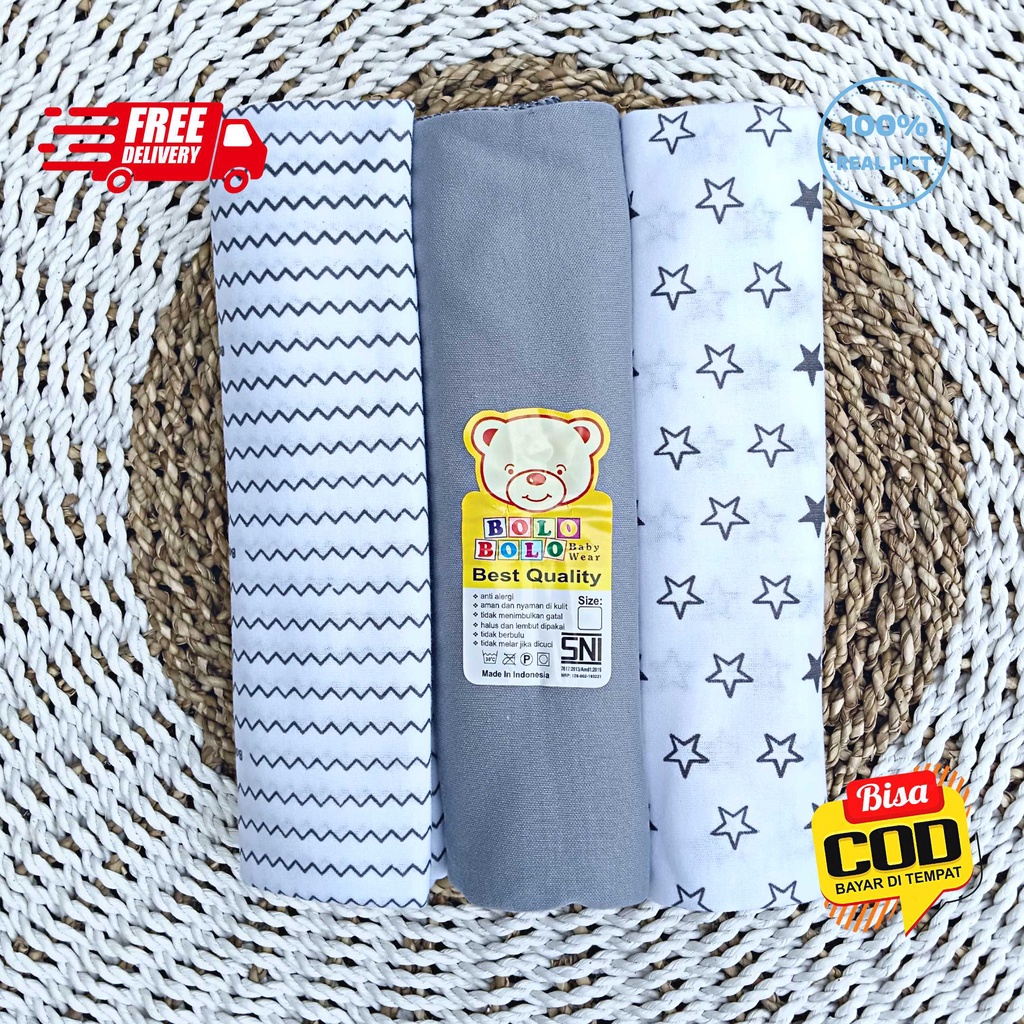 SALE 7.7 - 3 Pcs Bedong Kaos Bayi Alas Ompol Bayi Selimut Bayi Pernel Bolo-Bolo SERIAN ABU