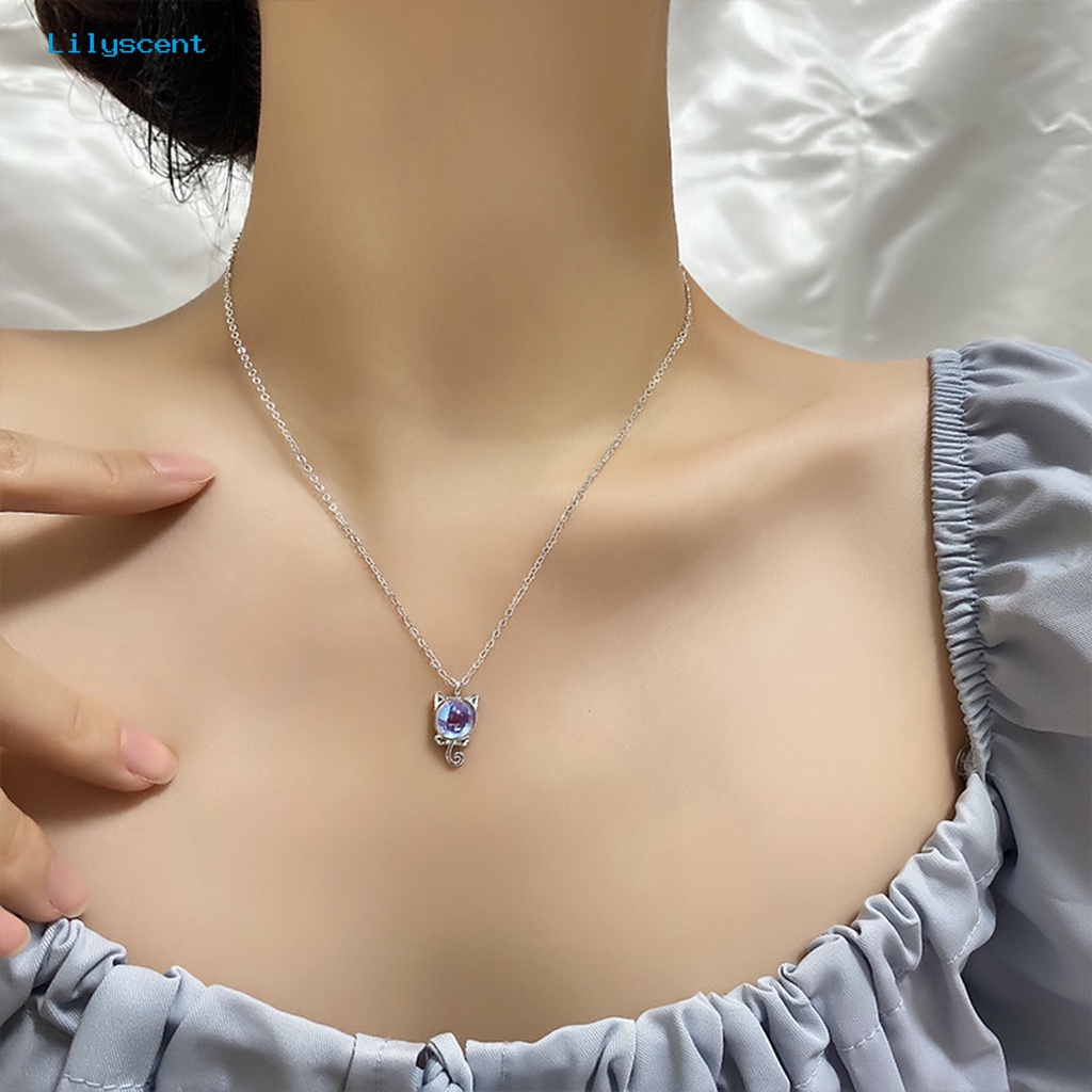 [LS] Rantai Klavikula Batu Bulan Mengkilap Elegan Gaya Korea Rantai Yang Dapat Disesuaikan Sehari Hari Memakai Kasual Indah Choker Kalung Untuk Hadiah