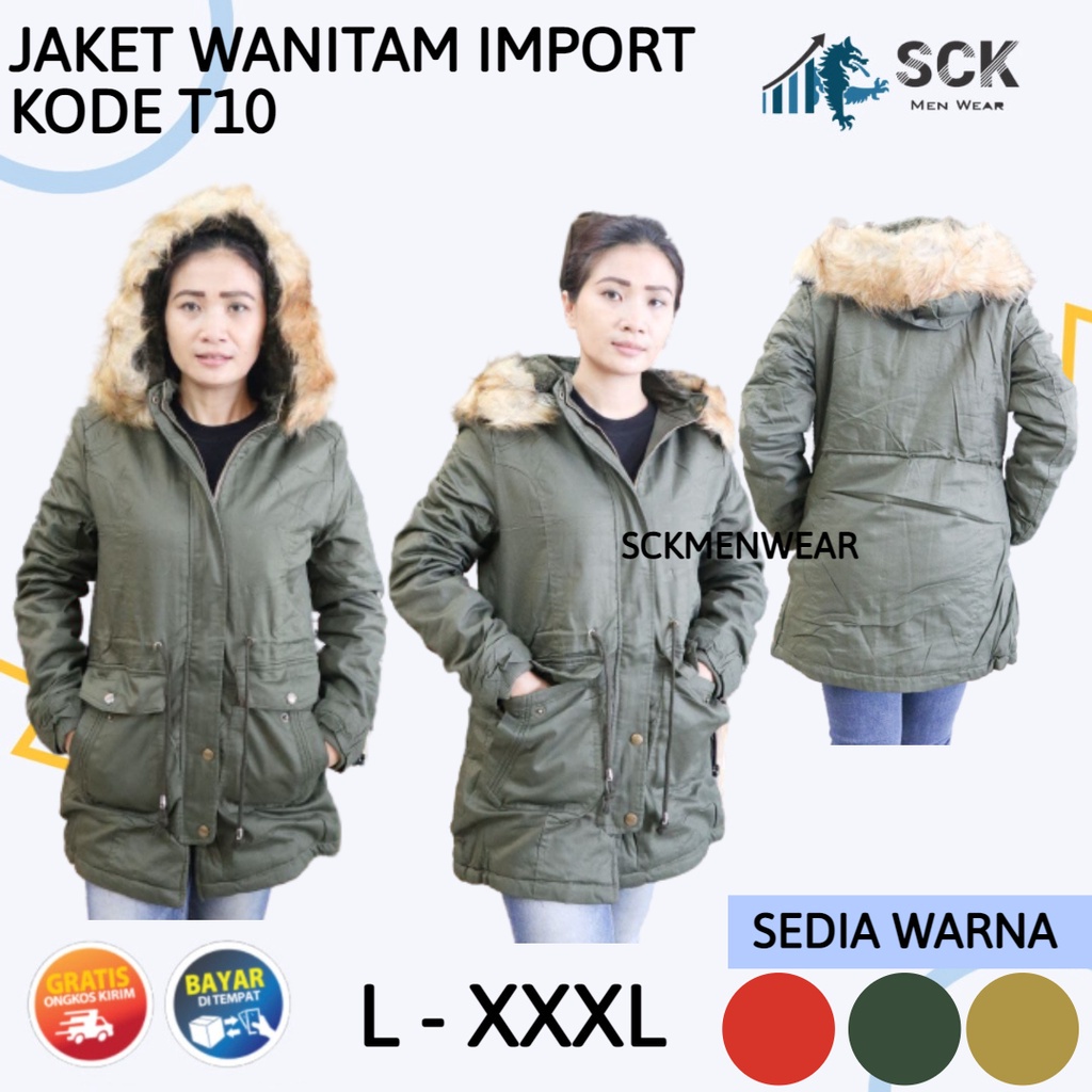 Jaket Parka Wanita T 10 Katun Dalam Bulu / Jaket Cewek Model Parka Musim Dingin Dalam Bulu  KODE T 10 - sckmenwear GROSIR