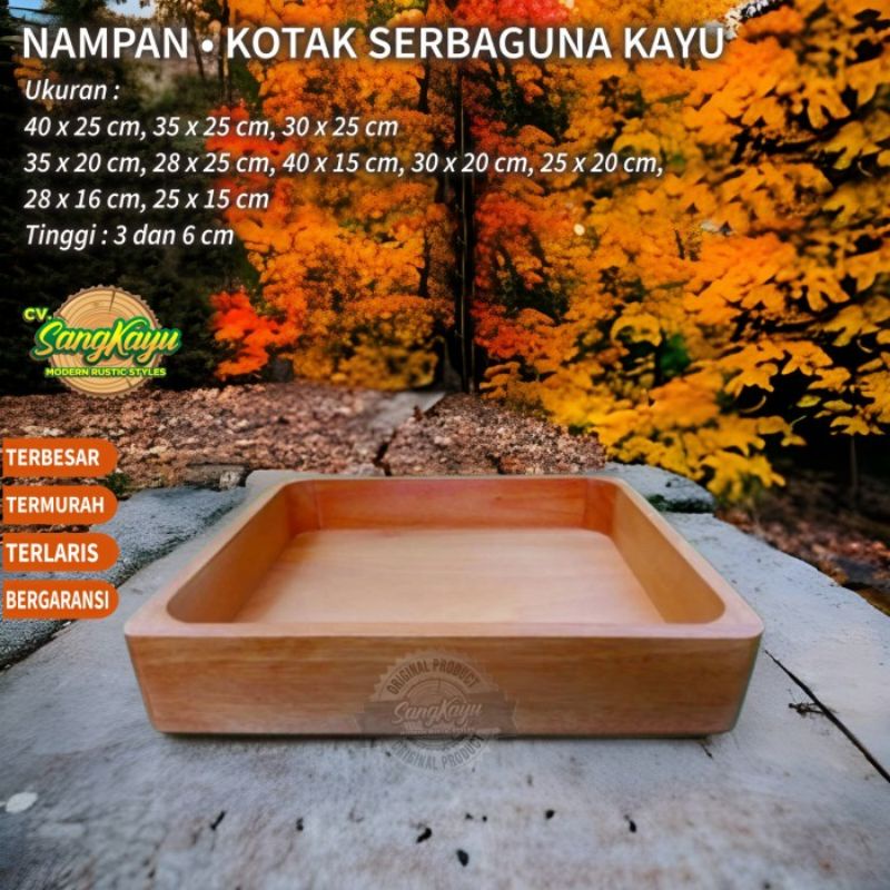 Nampan kayu kotak besar baki tray kotak penyimpanan serbaguna kayu