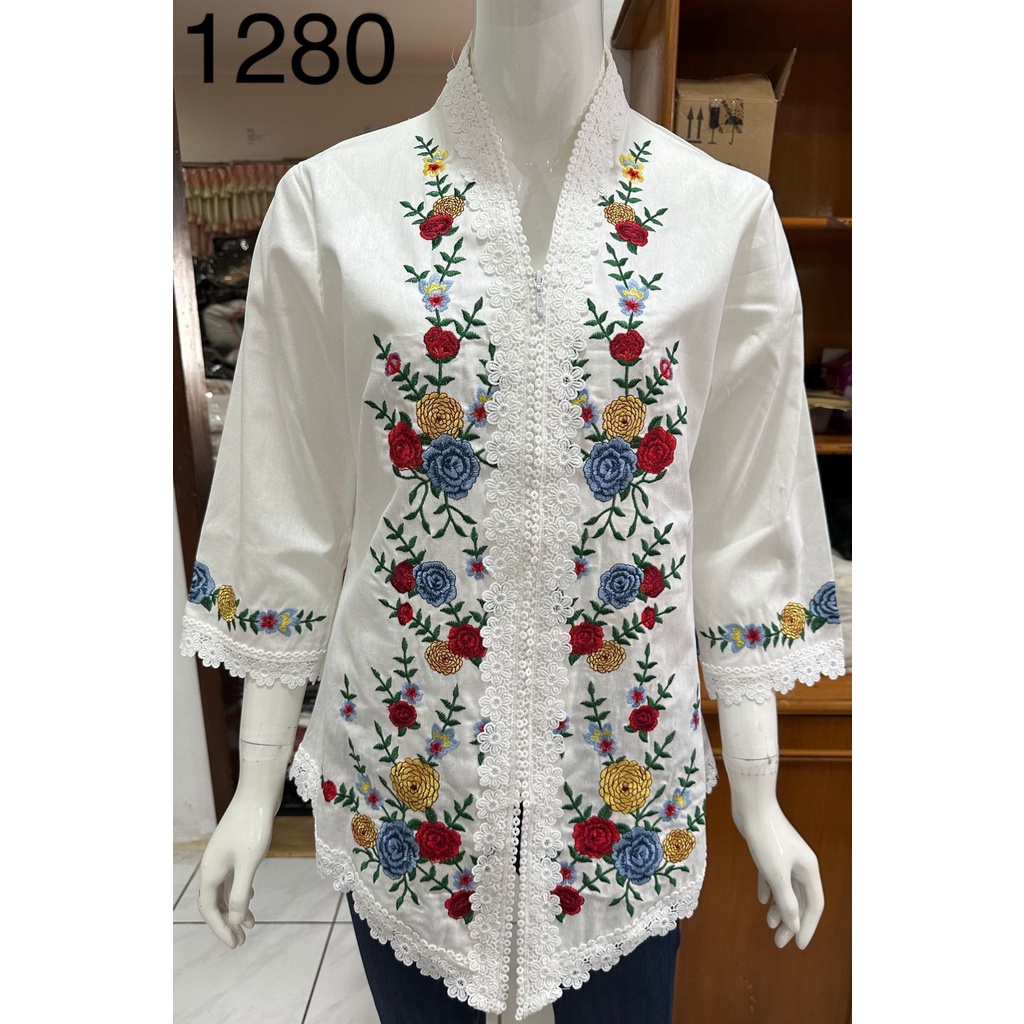 1280 kebaya bordir timbul alexuez premium new /kebaya encim bordir putih tulang / kebaya bahan katun