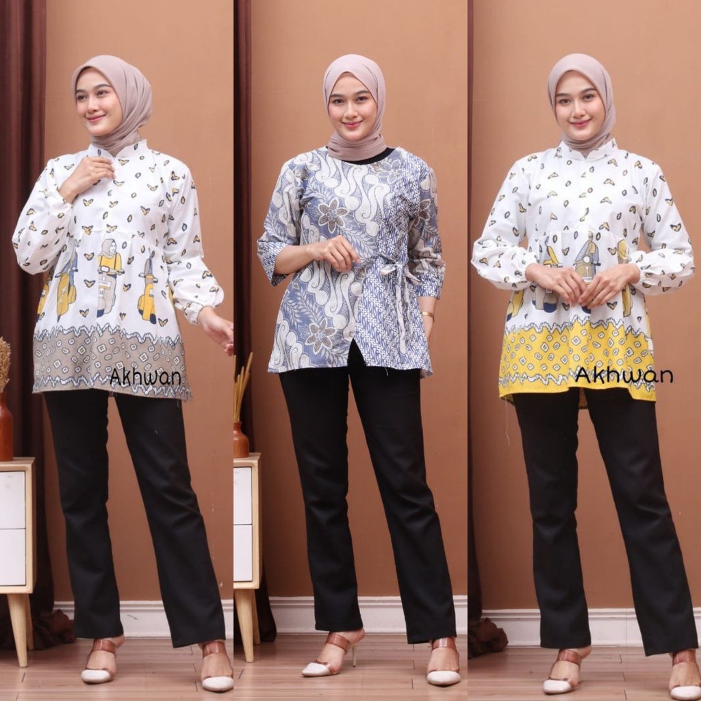 Baju Batik Wanita Modern Atasan Blouse Batik Kerja Kantor Wanita