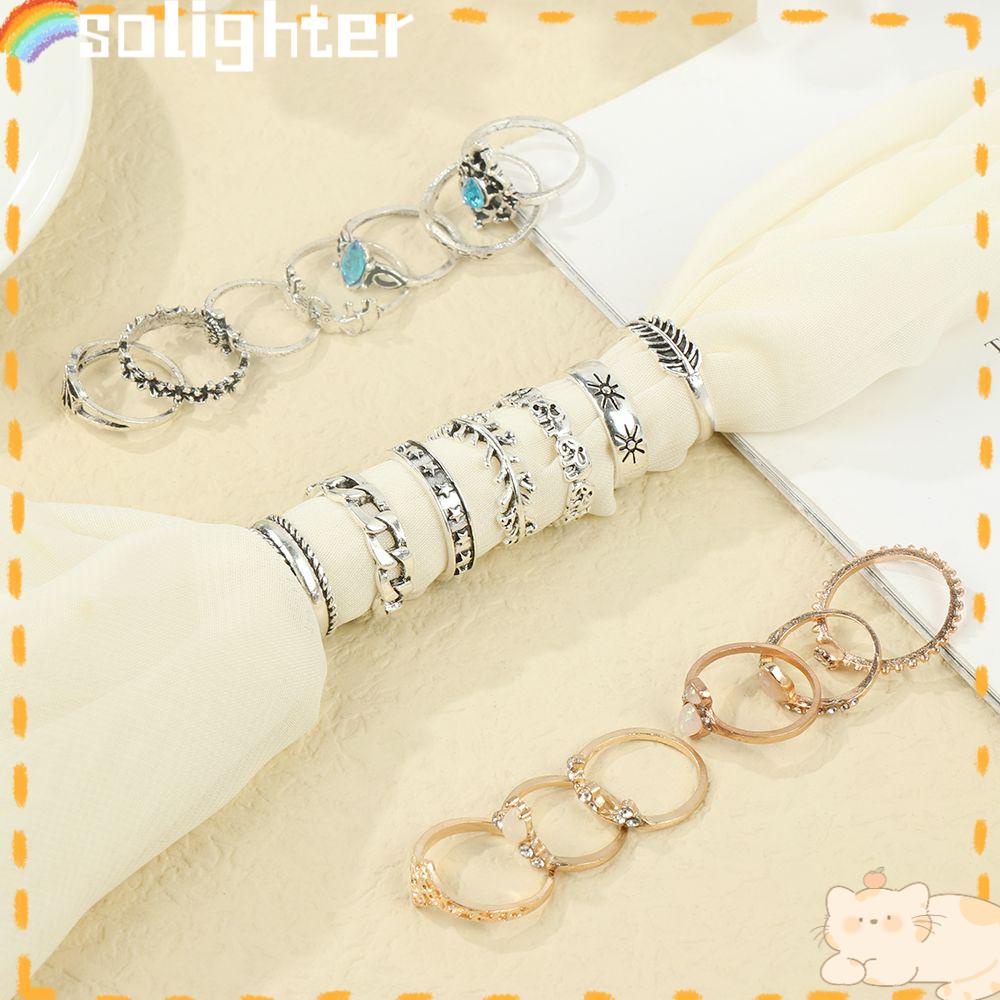 Solighter Heart Ring Set Charm Wanita Punk Gothic Knuckle Rings