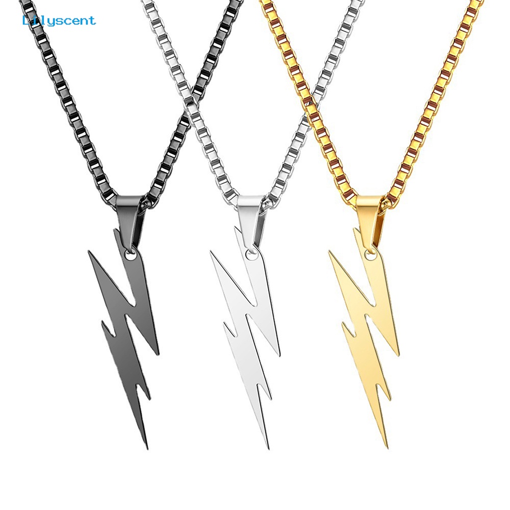 [LS] Pria Liontin Kalung Unisex Rantai Warna Solid Thunder Flash Bentuk Leher Dekorasi Gaya Hip Hop Geometris Pria Kalung Dewasa Perhiasan