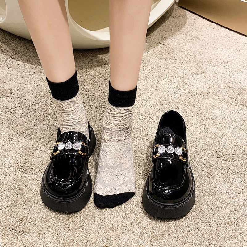 Sepatu Kerja Perempuan Kasual Glossy Loafers Wanita Blink Chain Import Docmart Woman Korean Style SK-055