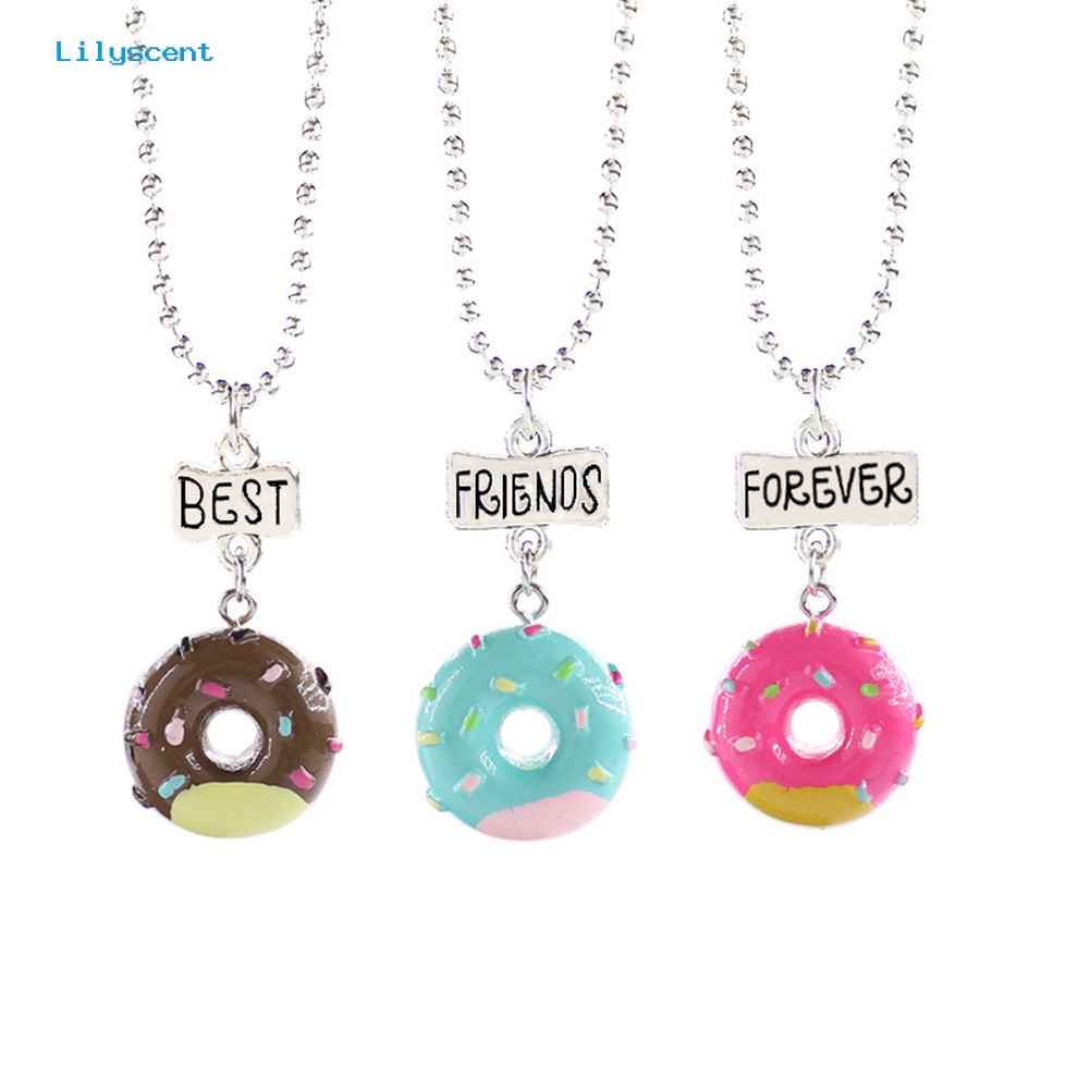 [LS] 3pcs/set Anak Sahabat Donat Liontin Rantai Kalung Anak Perhiasan Hadiah