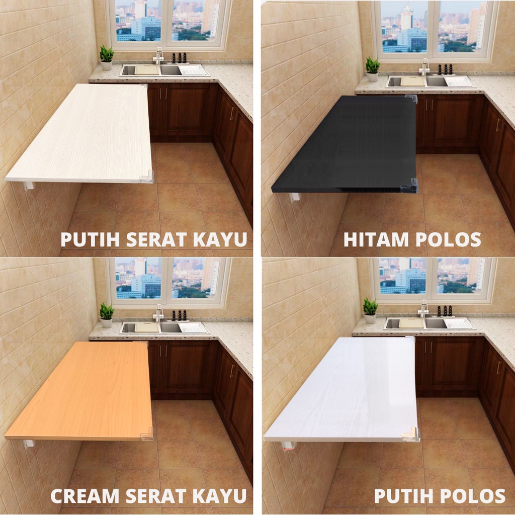 Meja Lipat Dinding Belajar Kerja Rias Makan Meja Laptop Leptop Komputer Siku Ambalan Panjang Lebar 100x40 80x40 60x40 Kayu  Tembok Tempel Satu Set Bracket Anak Perlengkapan Dapur Rumah Kamar Untuk Jualan Besar Aesthetic Estetik Murah Minimalis