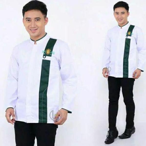 Baju Koko Nu Pria Dewasa Motif Sorban Halus Putih Hitam Hijau Abu