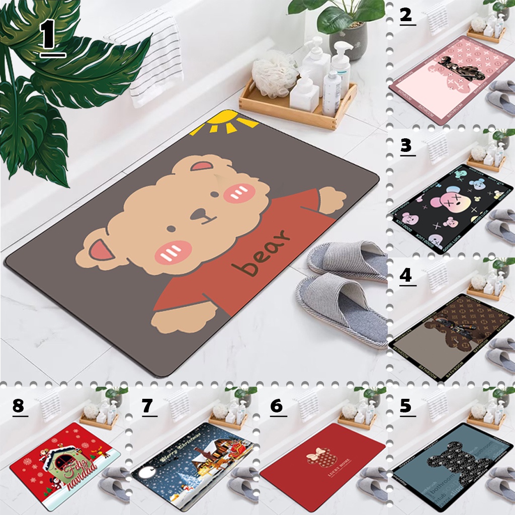 Keset Kamar Mandi Anti Slip Ukuran 40cm x 60cm Keset Lantai Karakter Lap Kaki Elegan Keset Teras Dep