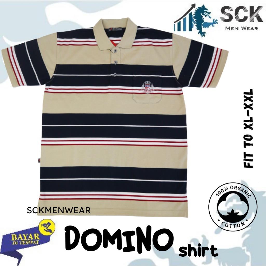 Kaos Krah Domino Motif Salur Pria / Baju Kerah Jumbo / Pakaian Laki-Laki Dewasa - sckmenwear GROSIR
