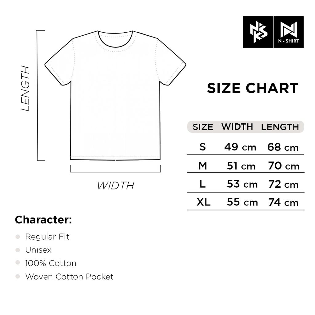 N-SHIRT Unisex White  - Regular Fit Short Sleeve Pocket T-Shirt (Baju Kaos Putih Katun Premium Dengan Saku)