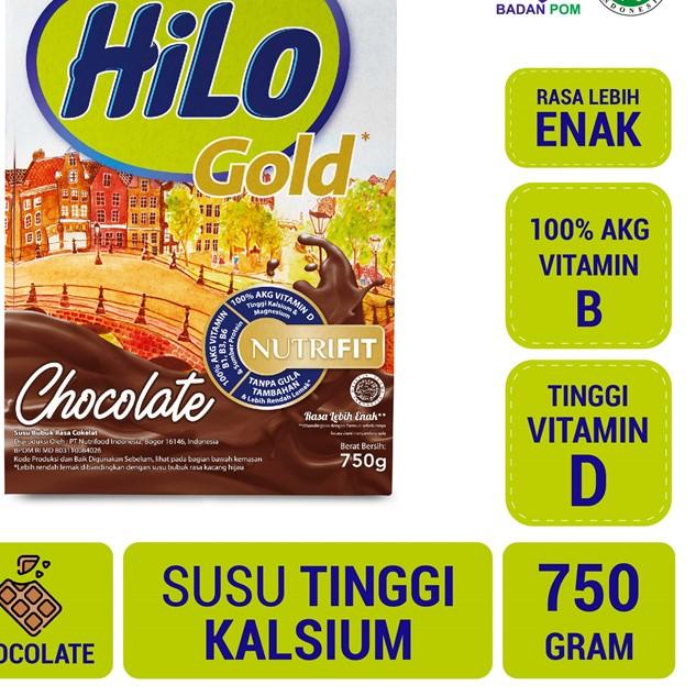 

✸ HiLo Gold Chocolate 750 gram - Susu Tinggi Kalsium Rendah Lemak ♤