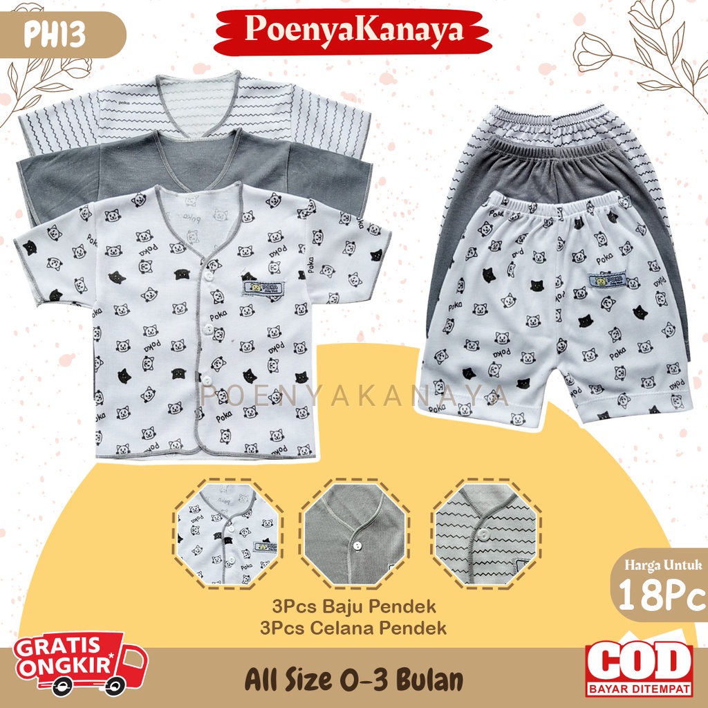 Paket 18pcs Setelan Baju Bayi Celana Bayi Baru Lahir Gift Set Baby Seri Abu POKA PH13