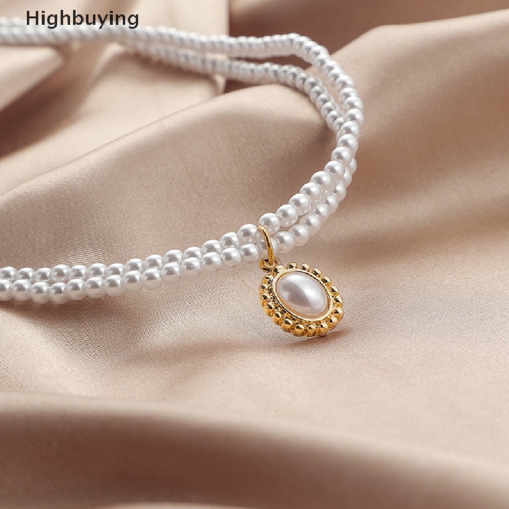 Hbid Fashion Wanita Kalung Choker Retro Double Layer Mutiara Sederhana Populer Kalung Pernikahan Wanita Kalung Leher Rantai Manik-Manik Kalung Chocker Kerah Perhiasan Hadiah Glory