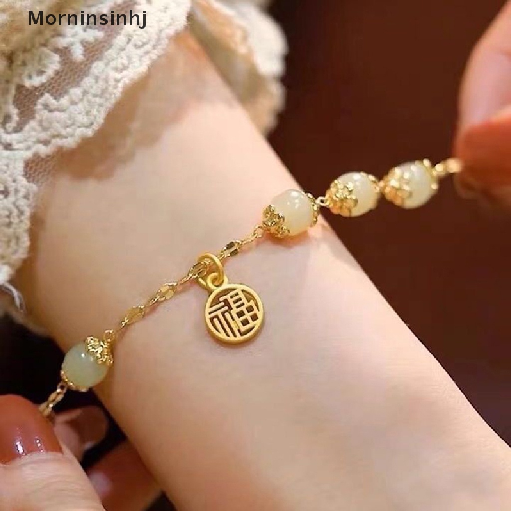 Mornin Fu Karakter Beruntung Hetian Giok Antik Gelang Kreatif All-Match Menguntungkan Perempuan Lucu Temperamenal Fashion Hadiah Femme id