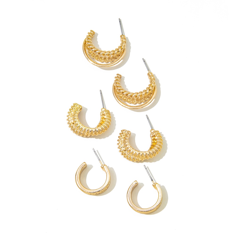 Leisure Niche Fashion Berlebihan C-shaped Tiga Tabung Anting Multi-layer Anting Kecil Perempuan DIY Earrings Set