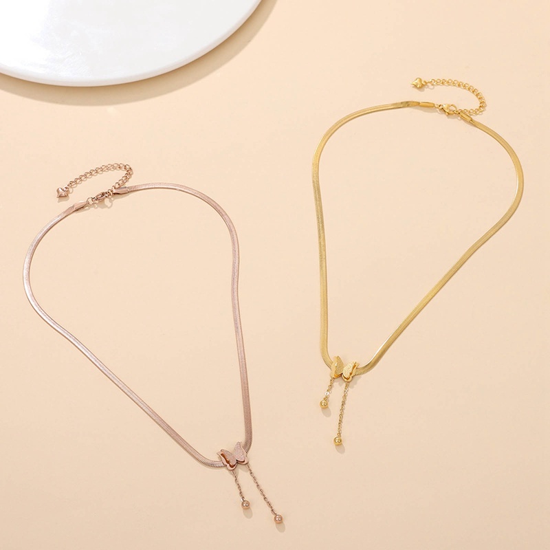 Bohemia Kalung Choker Kupu-Kupu Stainless Steel Trendy Perhiasan Kaitan Rantai Liontin Pesona Hewan Untuk Wanita