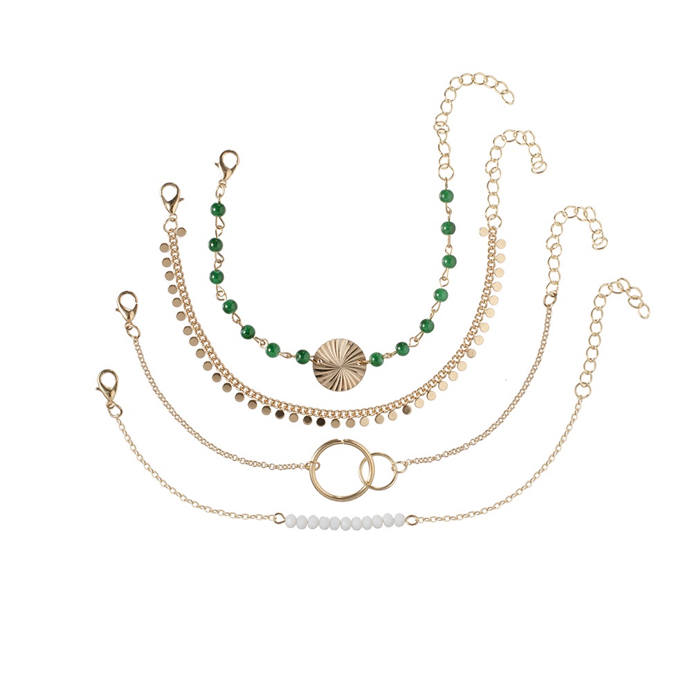 Kepribadian Eropa Dan Amerika Sederhana Payet Rumbai Tekstur Gelang Buatan Tangan Manik-Manik Putih Hijau Kontras Gelang Geometris