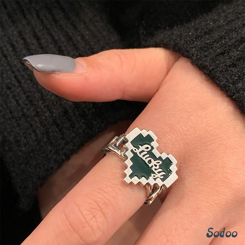 Cincin Huruf Jatuh Minyak Cinta Cinta Halus Berlapis Perak Perempuan Retro Elegan Cahaya Mewah Cincin Terbuka - SO