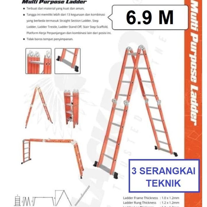 Tangga Lipat Aluminium Multifungsi 4 x 6 Step Tinggi Maks 6.9 Meter