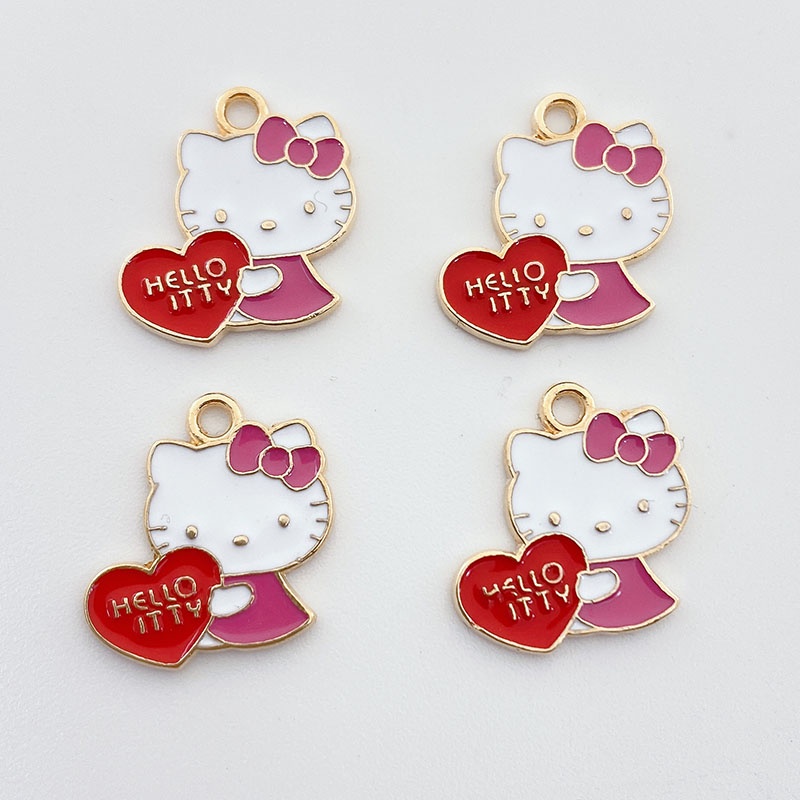 4pcs Alloy Drop Oil Love Kitten Pendant Perhiasan Anting Kalung Liontin Handmade DIY Bahan