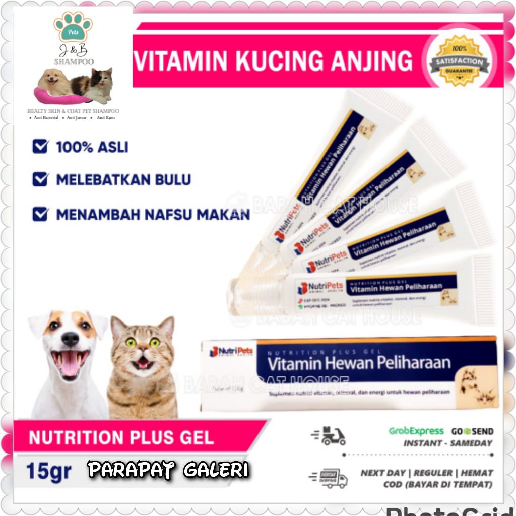 15gr NUTRI PETS Nutrition Plus Gel Vitamin Imun Kucing Anjing Anak Kitten Puppy Obat Penambah Nafsu Makan Kucing &amp; Anjing