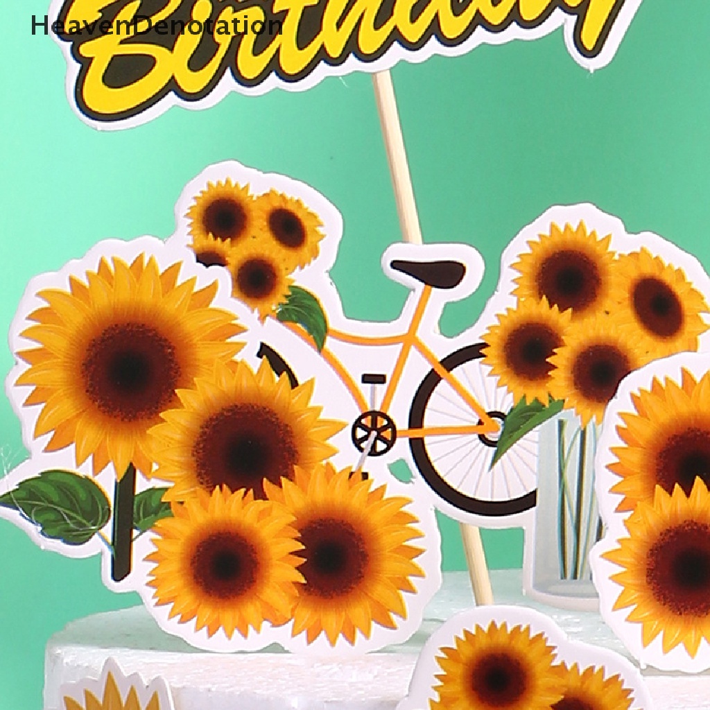 [HeavenDenotation] 1set Topper Kue Happy Birthday Bunga Matahari Gadis Sepeda Cupcake Toppers Perlengkapan HDV