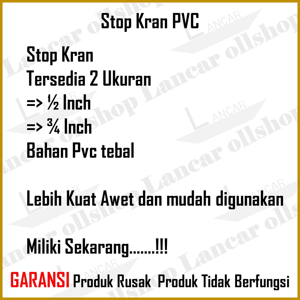 Stop Kran Ballvalve PVC 1/2&quot; Inch / Ball Valve Stop Kran Plastik 3/4 Inch Tebal