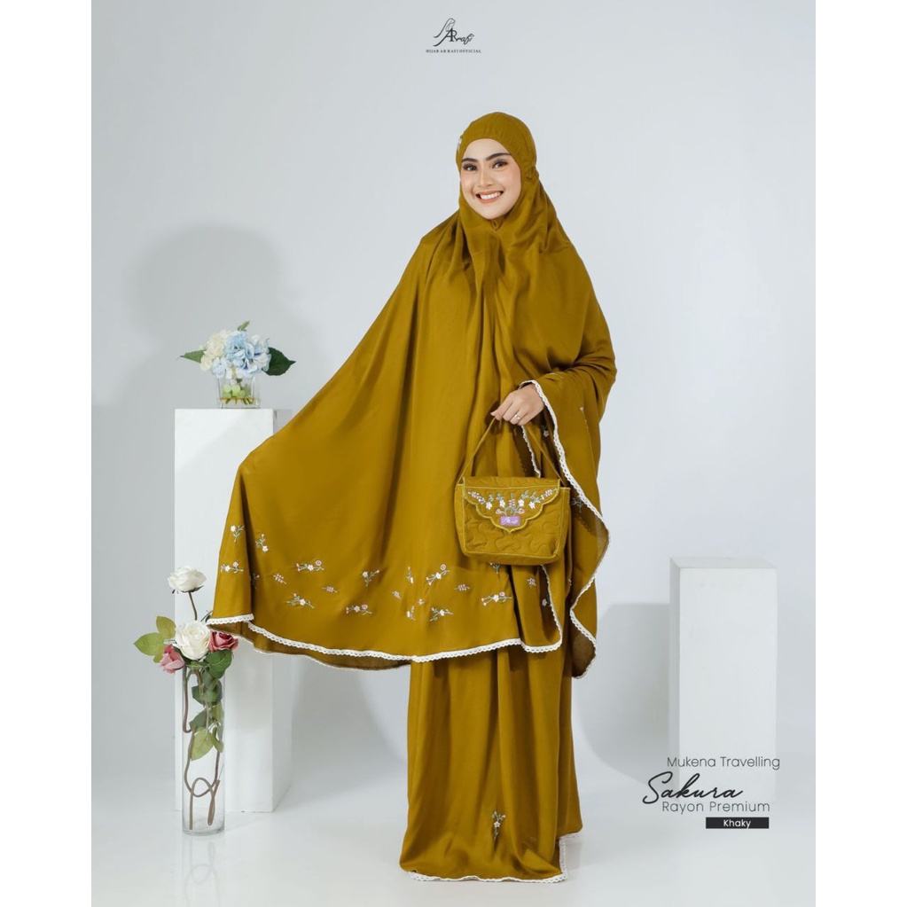 Mukena Travelling Rayon Premium variasi bordir sakura by Hijab Ar Rafi Mukena Sakura Mukena terbaru 