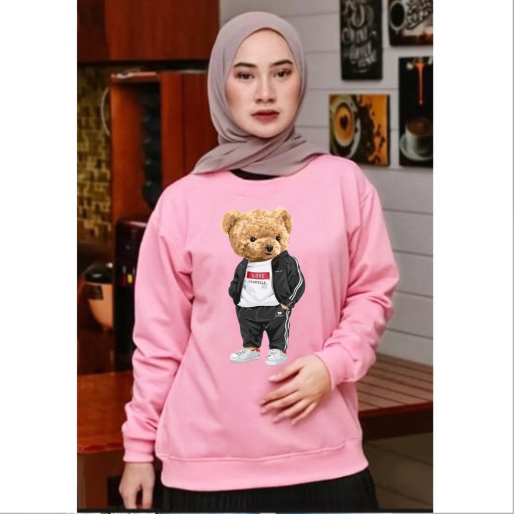 Baju lengan panjang wanita TEDDY BEAR LOVE YOURSELF / kaos distro keren trend dan kekinian / kaos terlaris