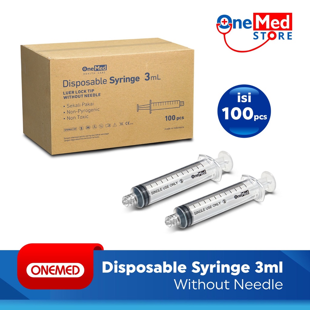 Syringe 3 cc Without Needle Onemed Tanpa Jarum Box 100 Pcs