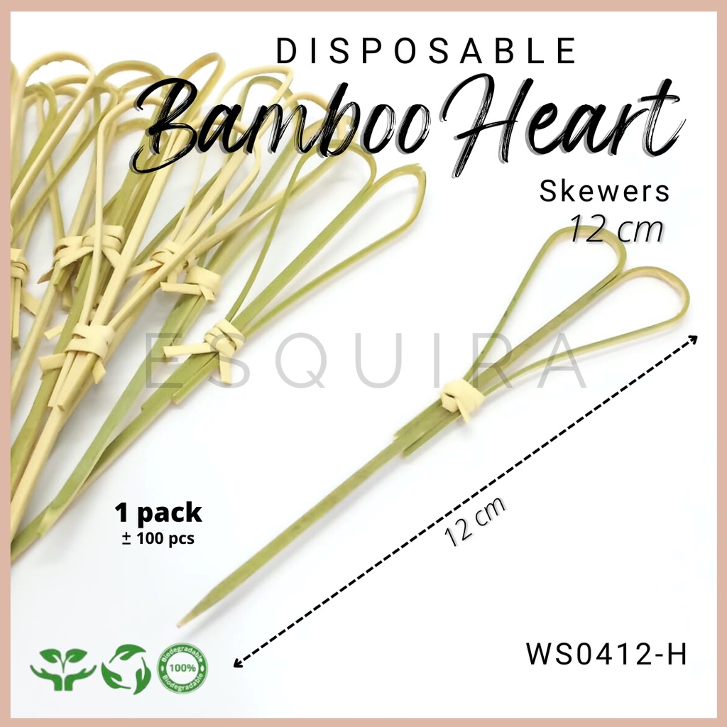 Tusuk Bambu Dessert  Simpul Hati / Bamboo Heart Skewers Cocktail 12 cm WS0412-H