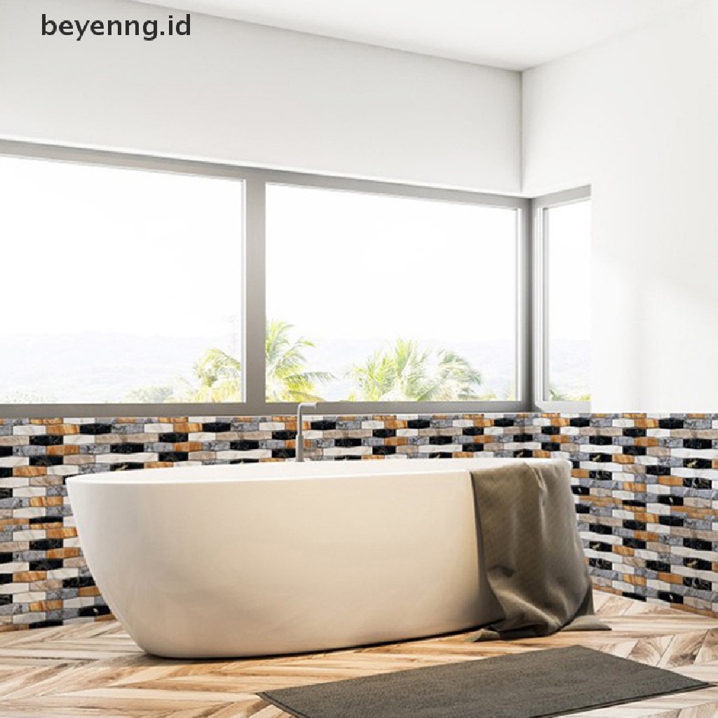 Beyen 3D Self-adhesive Tahan Air Bentuk Bata Stiker Dinding Kamar Mandi Dekorasi Rumah ID