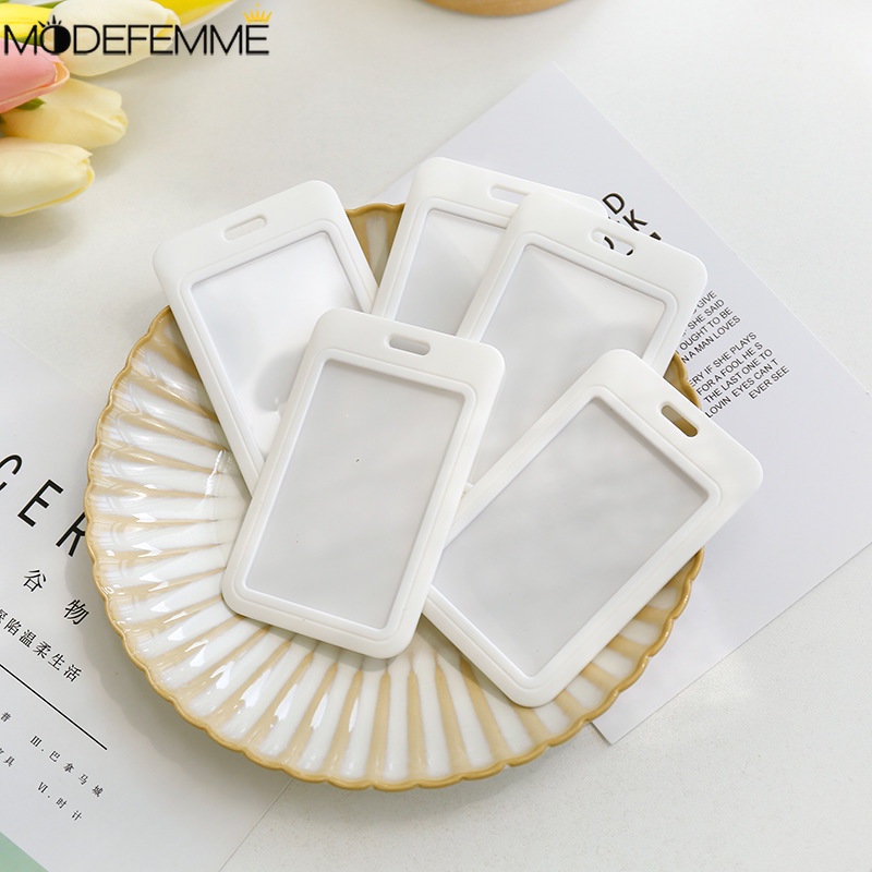 Ferrules Tarik Dorong Plastik Kreatif Pelindung Kartu Makan Siswa Kantor Kerja Card Holder Putih Sliding ID Card Cover Hangtag Serbaguna