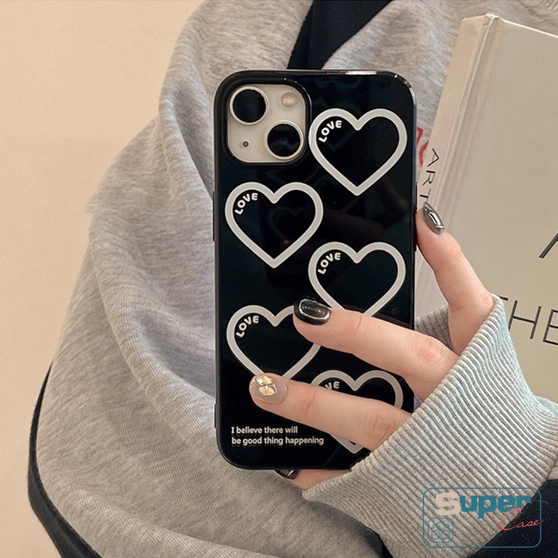 Kartun Cinta Hati Glossy Case Kompatibel Untuk IPhone 7Plus 8Plus XR 14 11 13 12 Pro Max7 8 Plus X XS Max SE 2020 Halus Lembut Tpu Full Pelindung Casing Ponsel