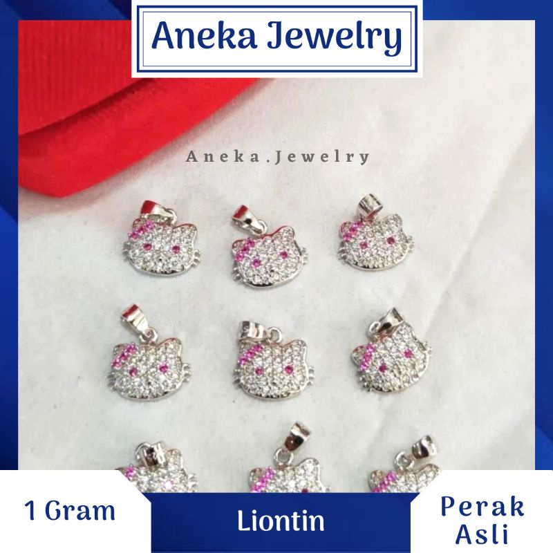 Liontin Hello Kitty Mata Full, Sepuh Emas Putih, Perak 925