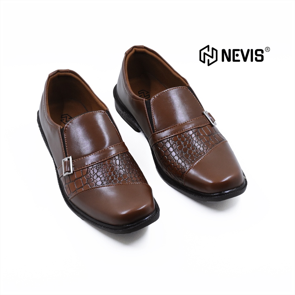 NEVIS Sepatu Pantofel Croco Formal Kerja Kantor Pria Kulit Coklat Tua