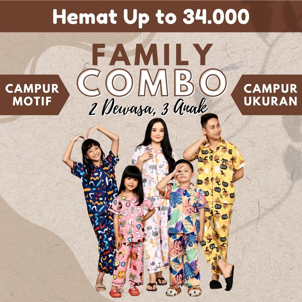 Cleopatra 2 Dewasa ( size XXL ) + 3 Anak Kids Piyama Combo Family / Campur Motif / Campur Ukuran / Kombo Piyama Family / Kombo Baju Tidur Keluarga ( 2CPXXL3K )