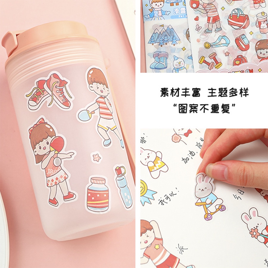 OVERFLOWS.ID 4 PCS CUTE CARTOON SPORT ACTIVITY STICKERS PET DIY DIARY STICKER JURNAL BOTOL DECO STIKER HIAS