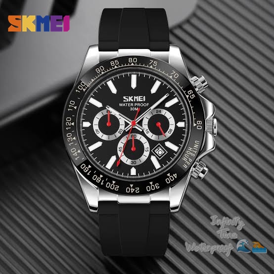 Jam Tangan Cowok Skmei 9275 Tanggal dan Chrono AKtif Strap Rubber Analog Kualitas Original Waterproo