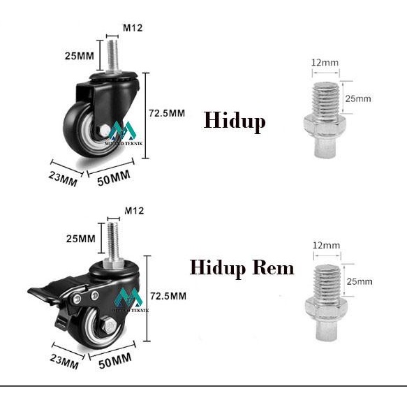 Roda 2 inch PU+Bearing HEAVY DUTY (1set) Screw etalase caster Troli