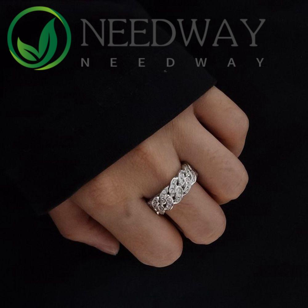 Needway   Pria Cincin Hip-hop Kepribadian Keren Wanita Cincin Ekor Cincin Geometris Berlian Imitasi Gaya Punk Cincin Zirkon Pria Jari Cincin