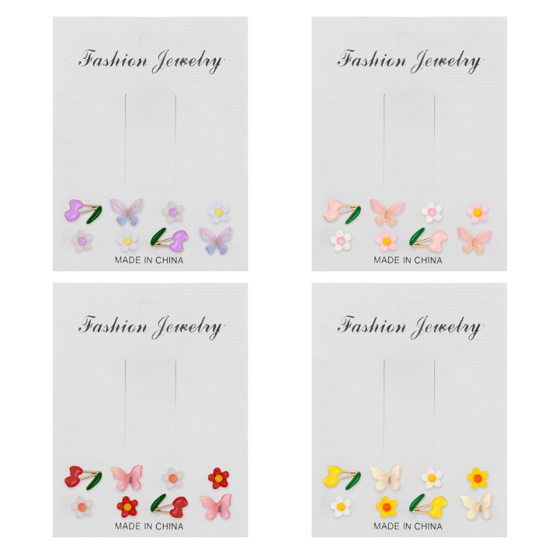 8pcs/set Anting Pejantan Bunga Kupu-Kupu Musim Semi/Anting Bunga Tulip Warna-Warni Manis/Hadiah Perhiasan Wanita Gadis