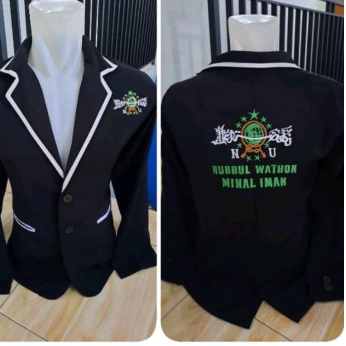 ♠ jas almamater hitam lis putih bordir logo NU ( bisa tambah nama dan logo) ❀