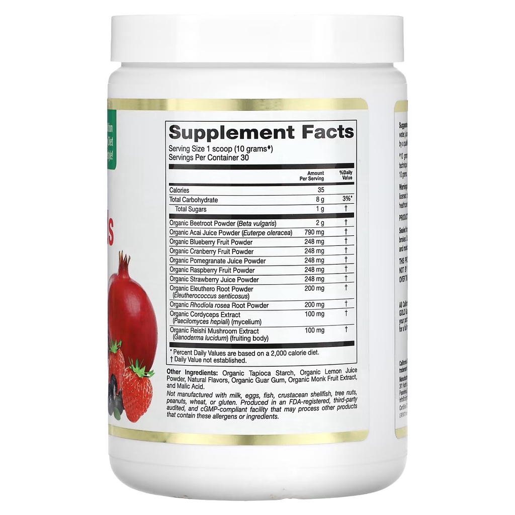 California Gold Nutrition Organic Red Superfoods, Mixed Berry. Suplemen buah