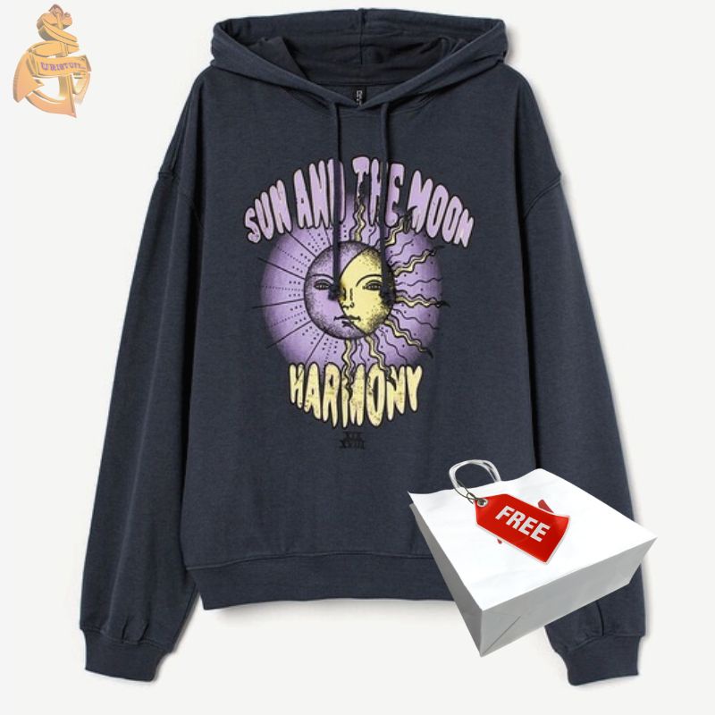 Hoodie Hnm Sun And The Moon Harmony Dark Grey Sweater Wanita Pria Free Paper Bag