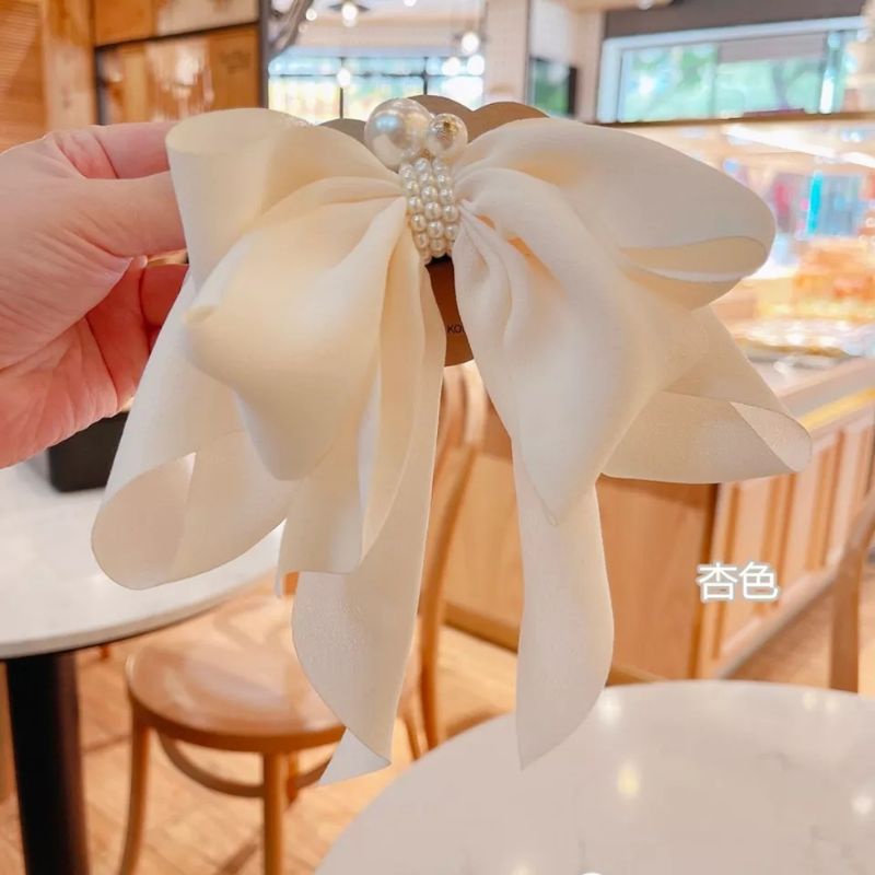 new satin pearl bow hairpin