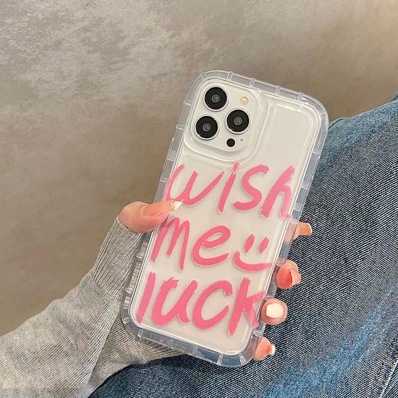 IPHONE Ins Pink Huruf Inggris Cocok Untuk Iphone14 14pro 14plus 13 13mini 13pro 13prm iPhone12 7Plus 8Plus Xr XS 13 12mini Pro Max TPU Empat Sudut Casing Ponsel Tahan Guncangan